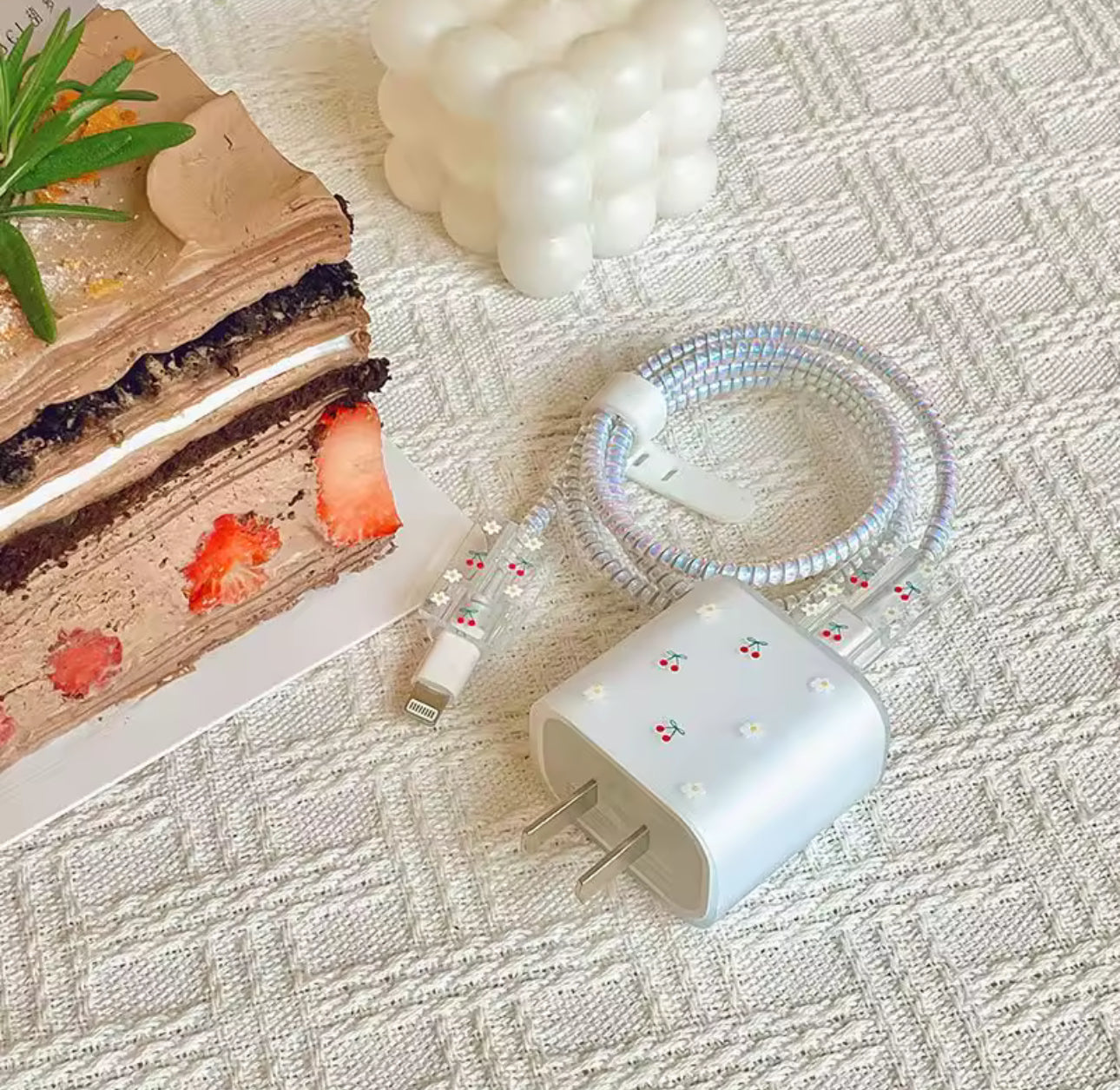 Cute Cherry iPhone 20W Charger Cover & Cable Protector